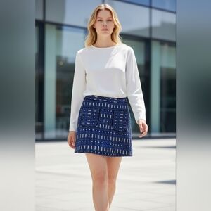 LOFT Blue and Black Patterned Midi Skirt